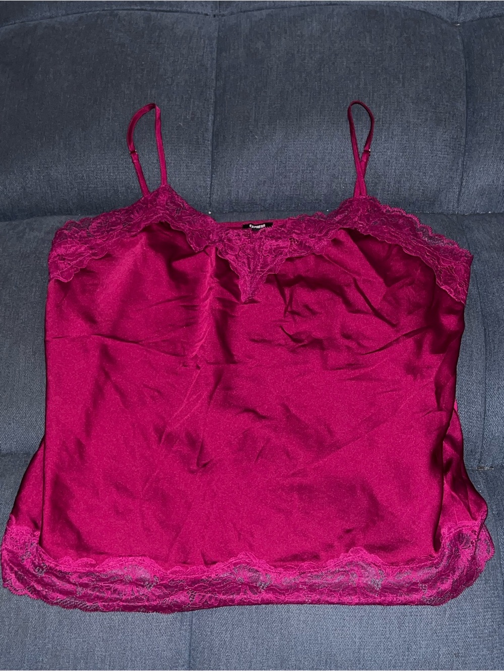 Express Lace Trim Satin Cami - Burgundy